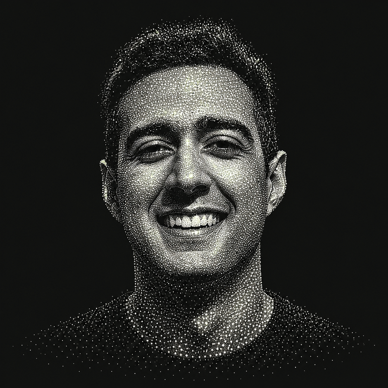 Point-cloud portrait of Aria Salari, reconstructed from light dots